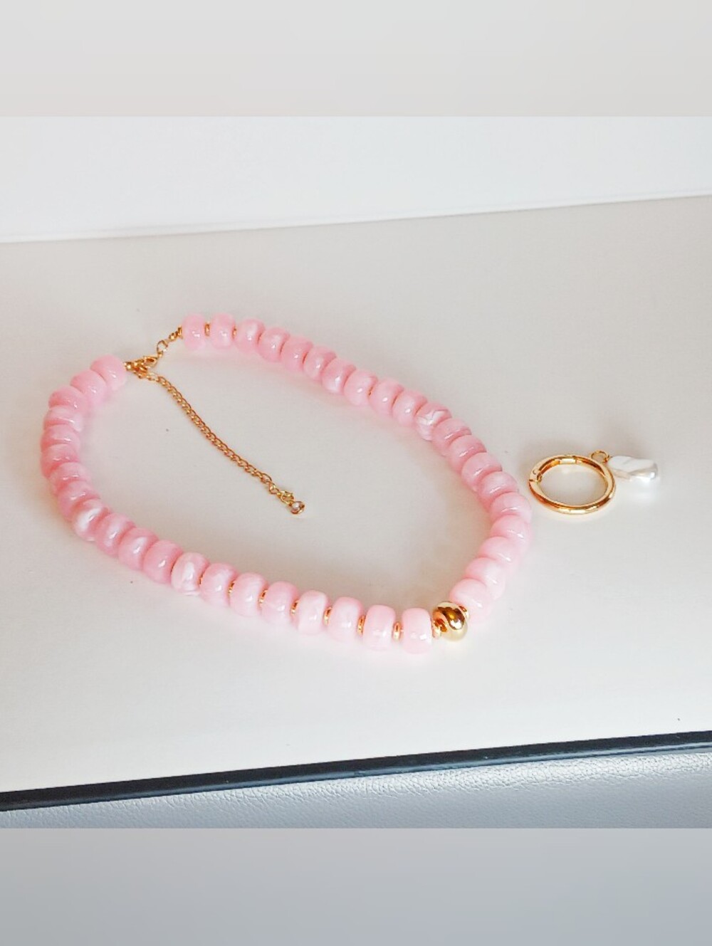 Chunky Pink Beaded Pearl Charm Necklace